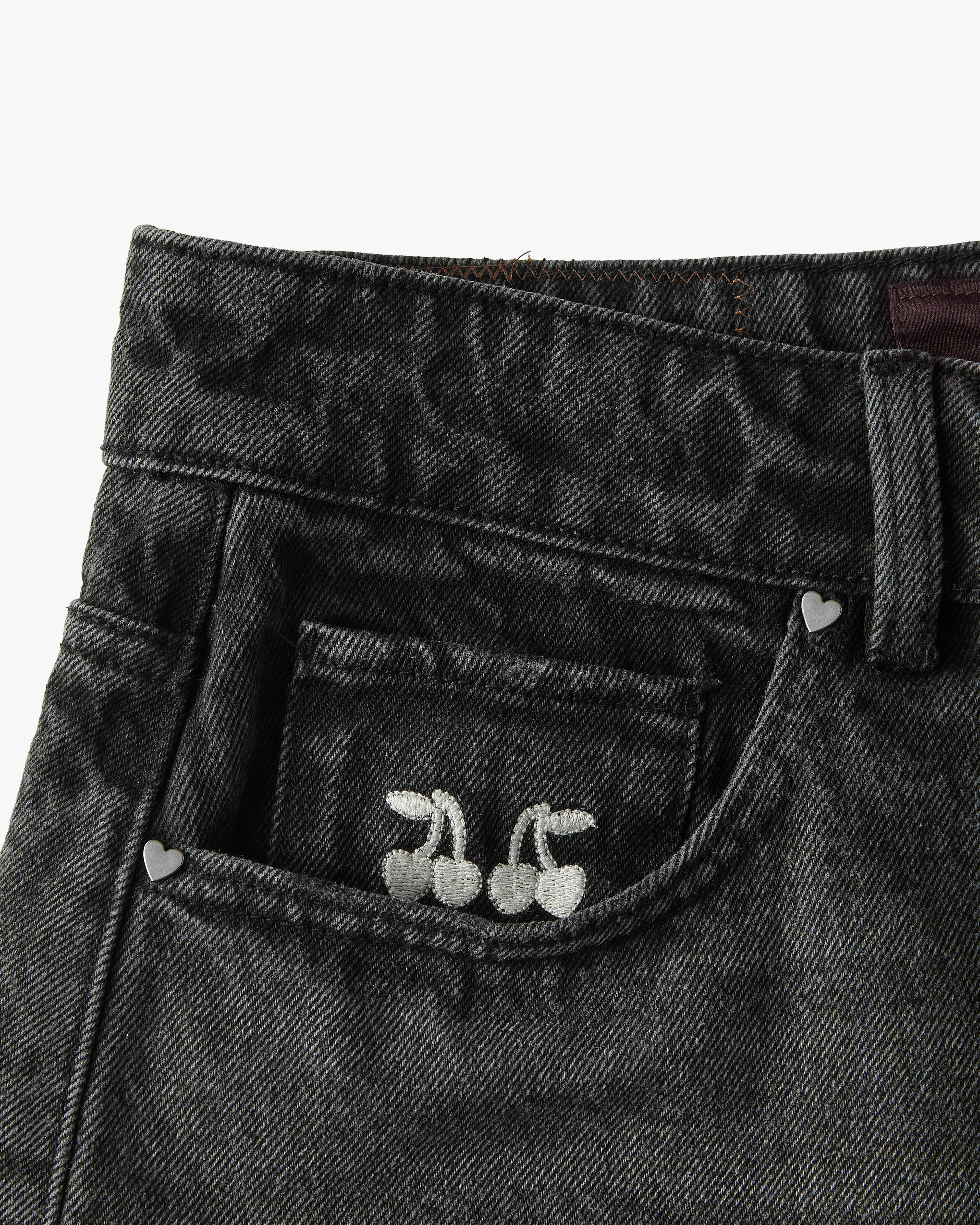 Straight Denim Shorts Black