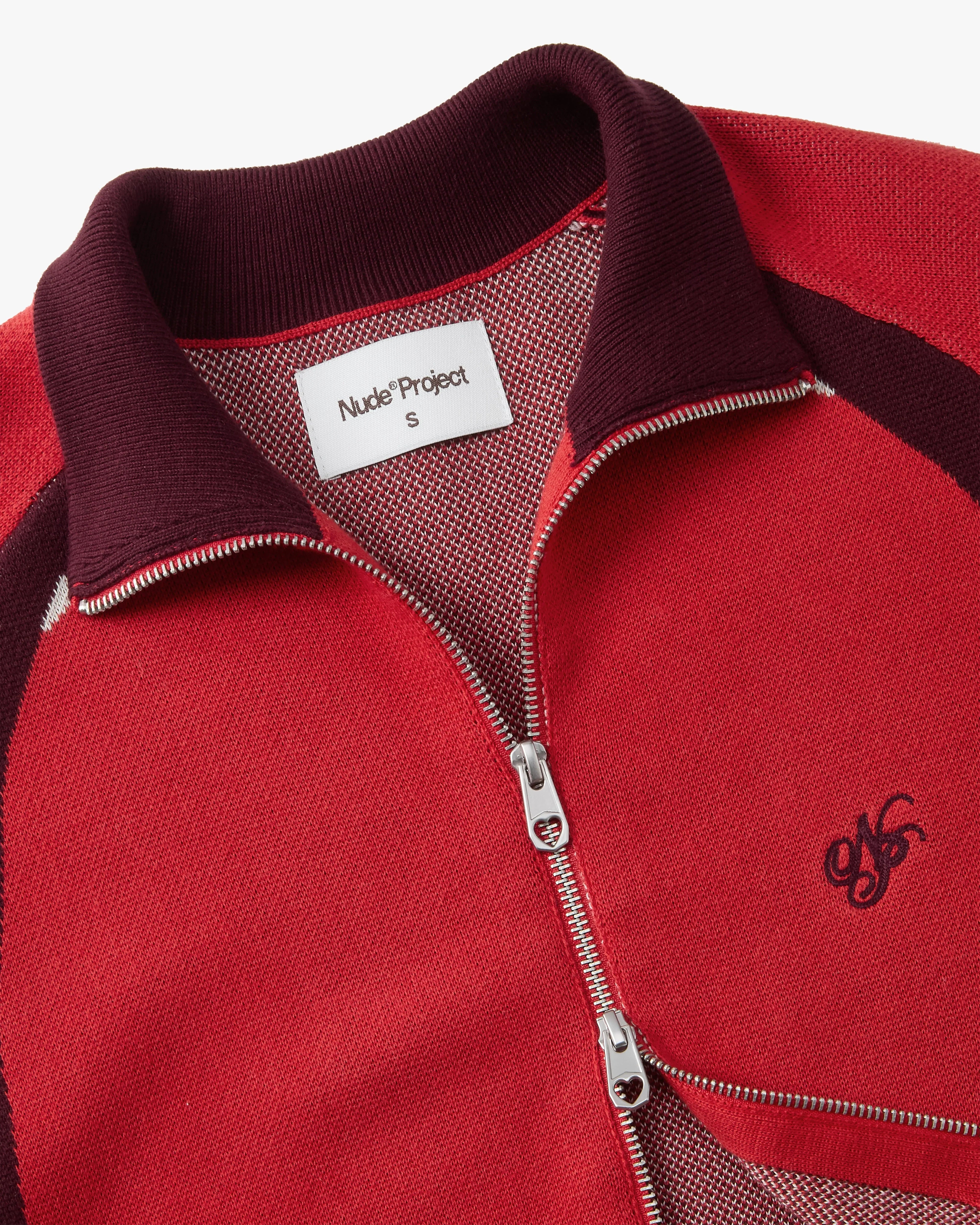 Footy Knit Zip-Up Cardigan Red