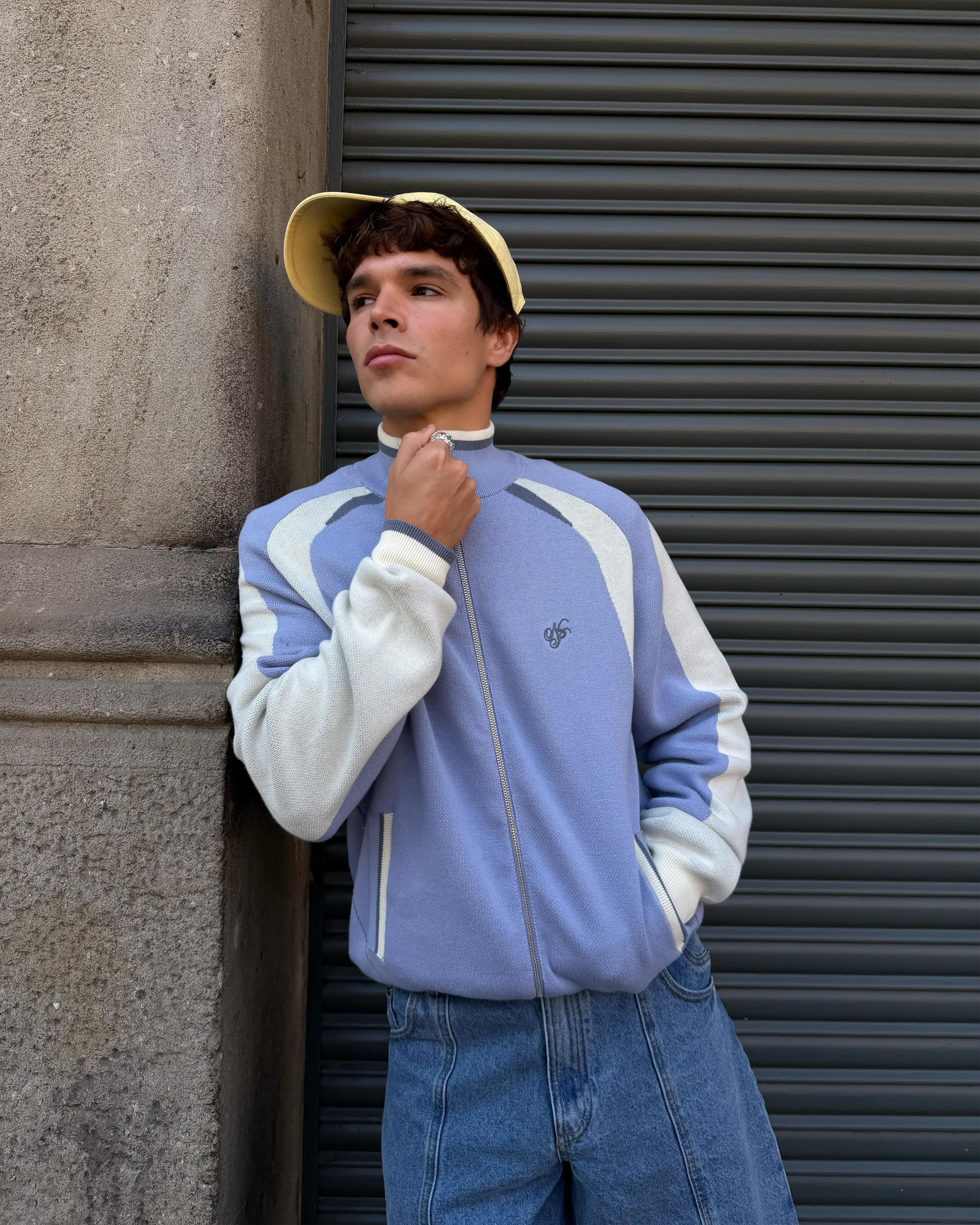 Footy Knit Zip-Up Cardigan Blue