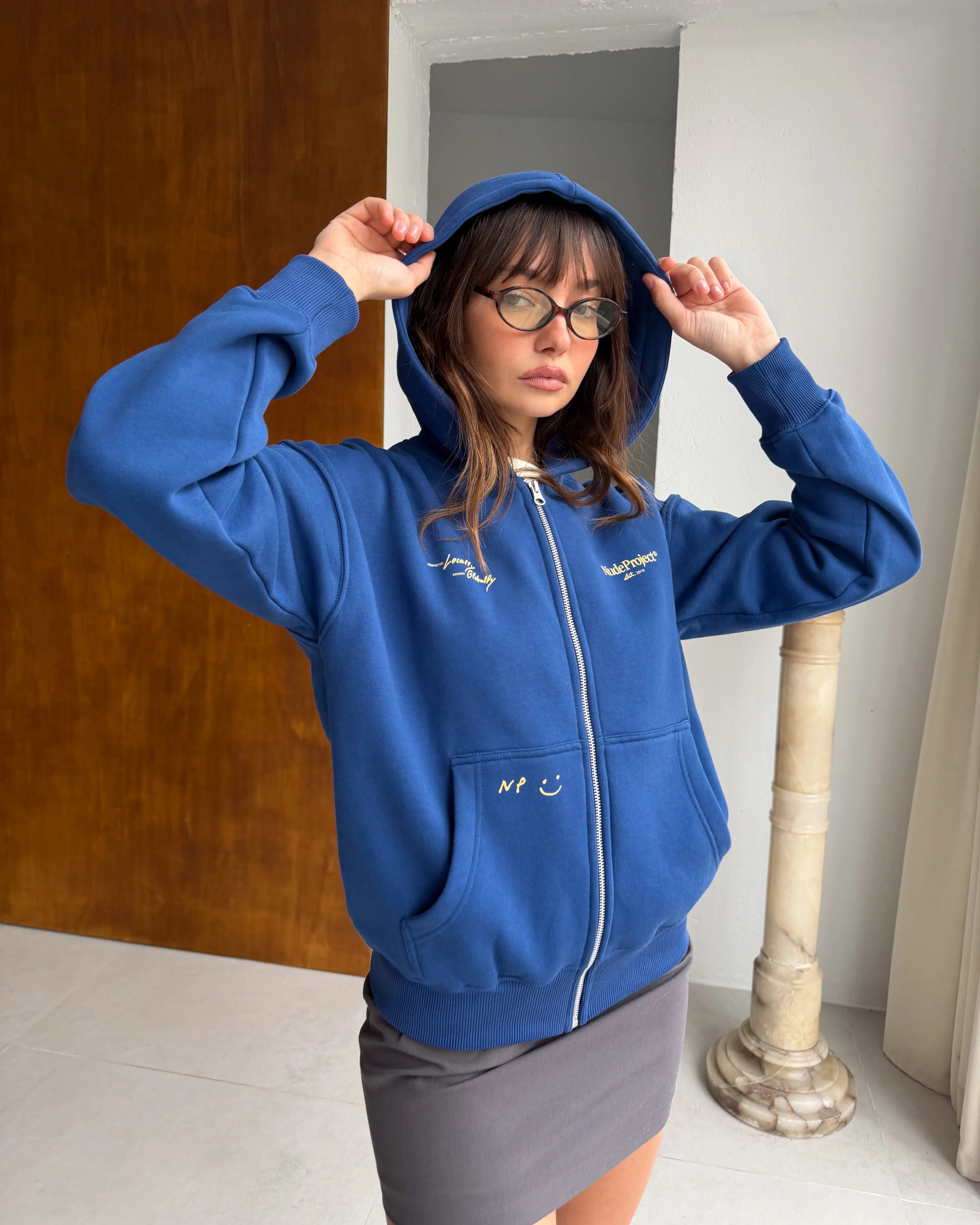 Global Soon Zip-Up Hoodie Blue