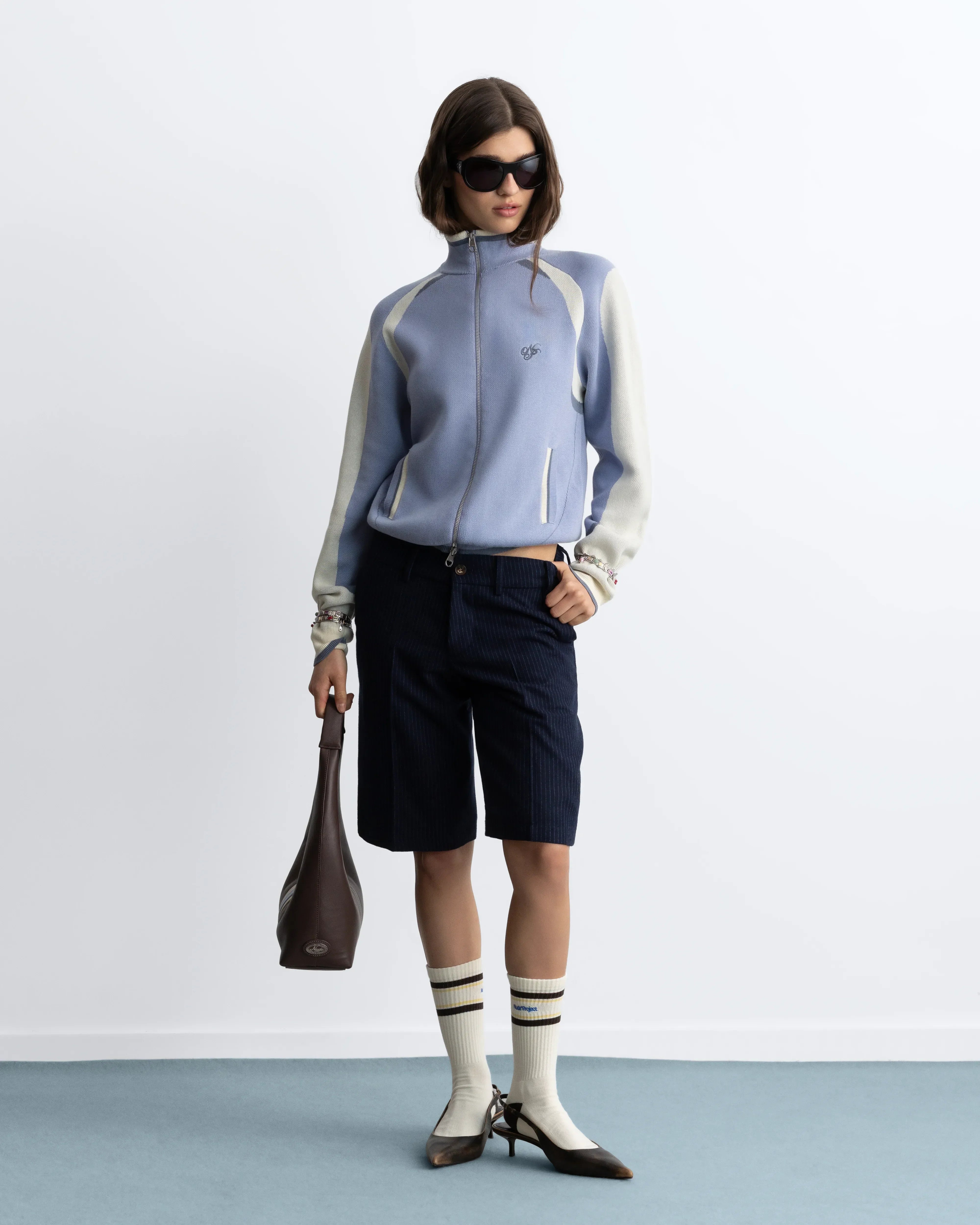 Footy Knit Zip-Up Cardigan Blue