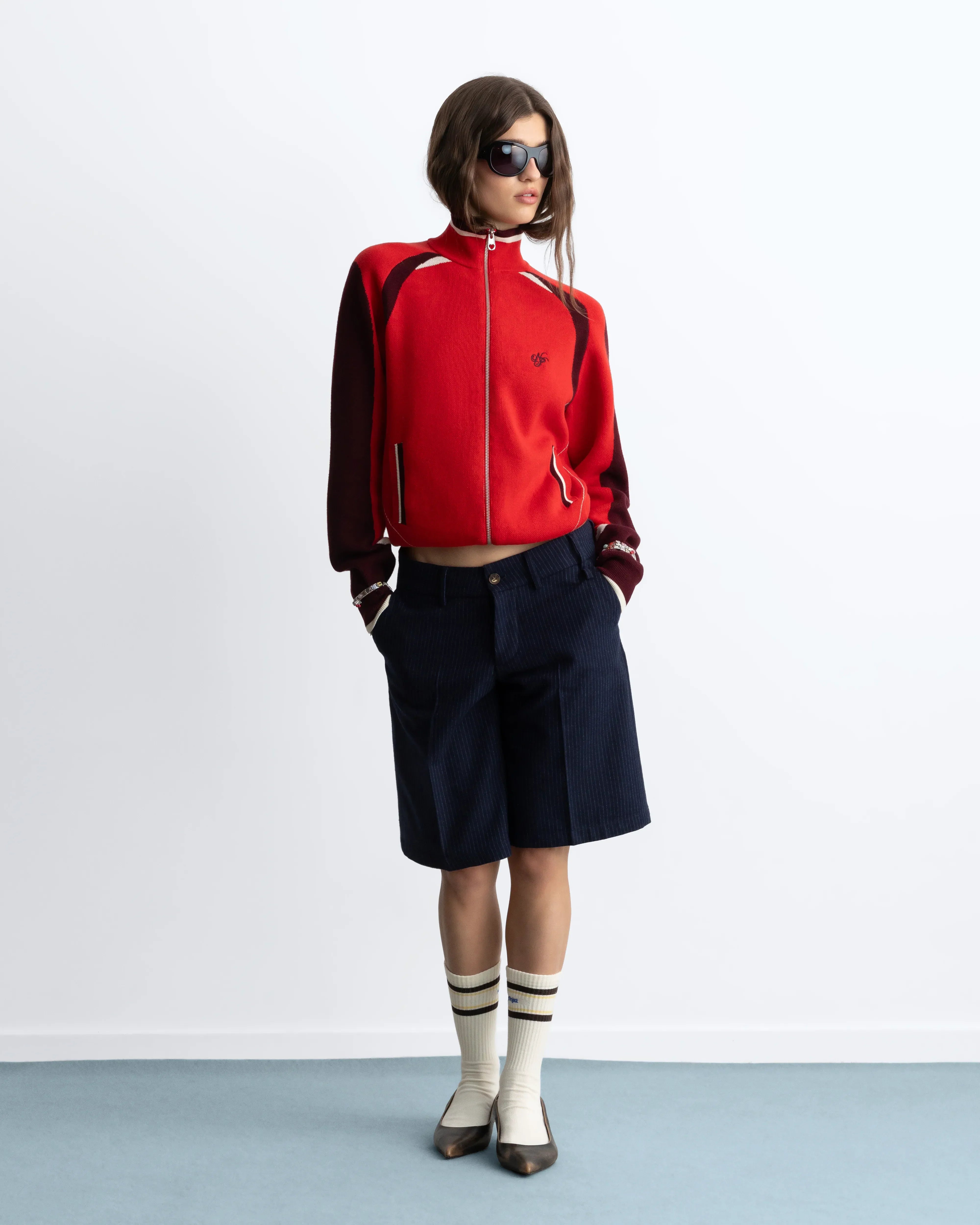 Footy Knit Zip-Up Cardigan Red