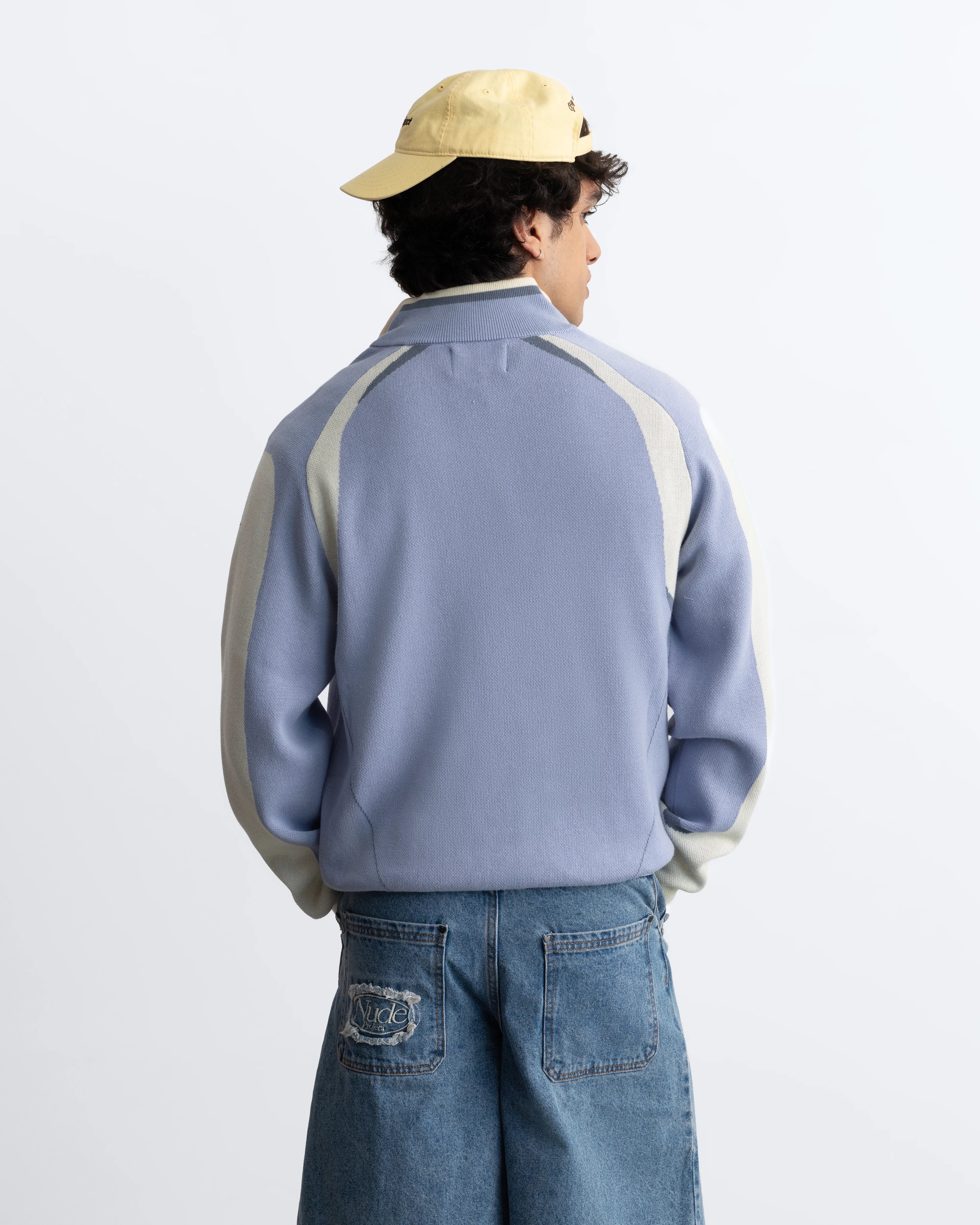 Footy Knit Zip-Up Cardigan Blue