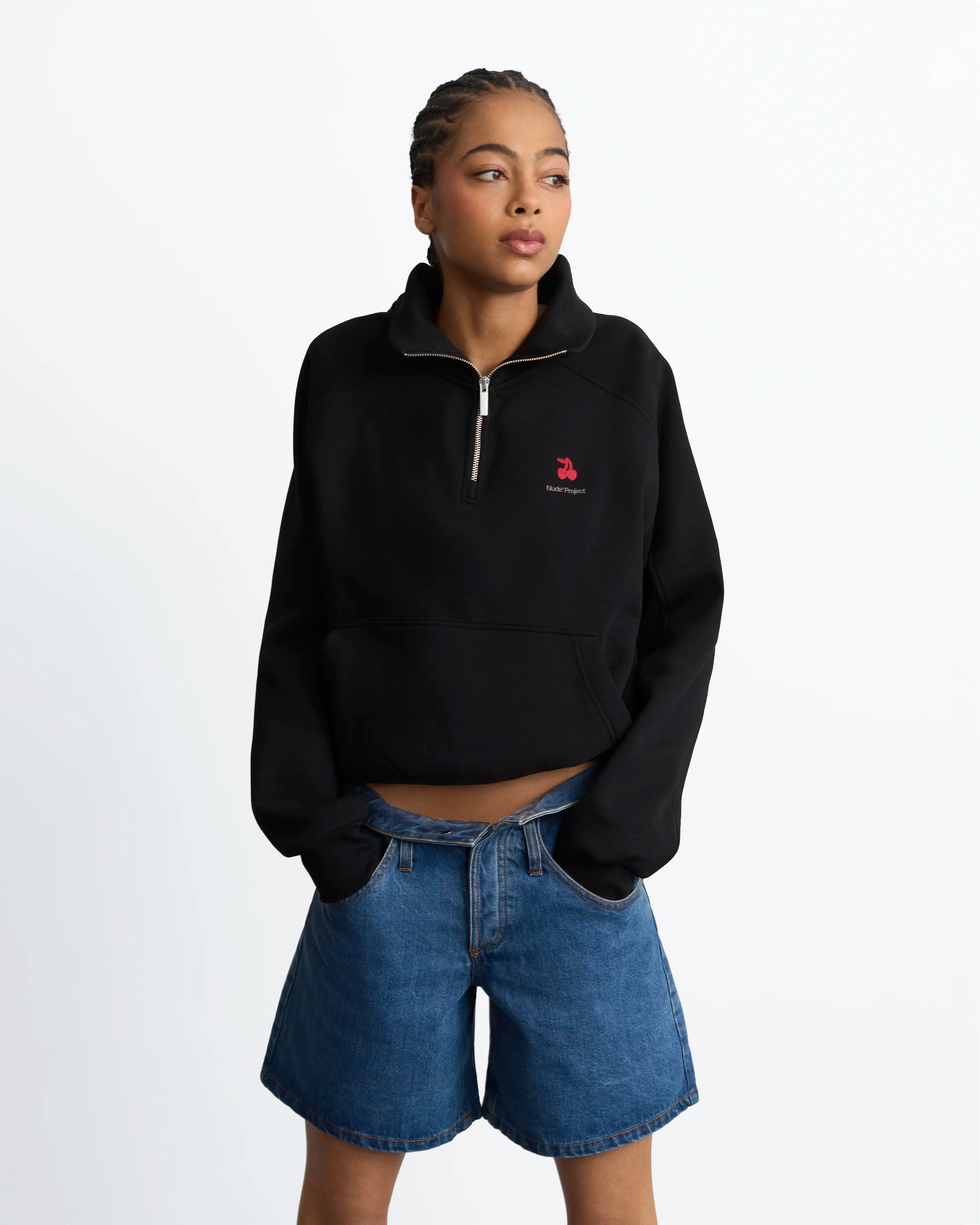 Basic Cherry Quarter-Zip Black